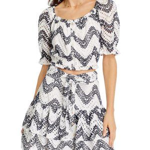 NWT - AQUA Puff-Sleeve Eyelet Crop Top